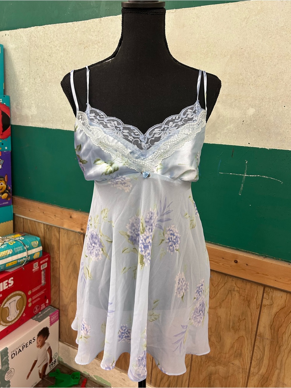 Vintage Light Blue Floral Lace Slip